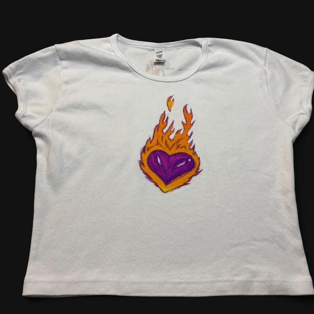 Official Alicia Keys Soul On Fire Baby Rib Crop Tee White Women XL Flaming Heart